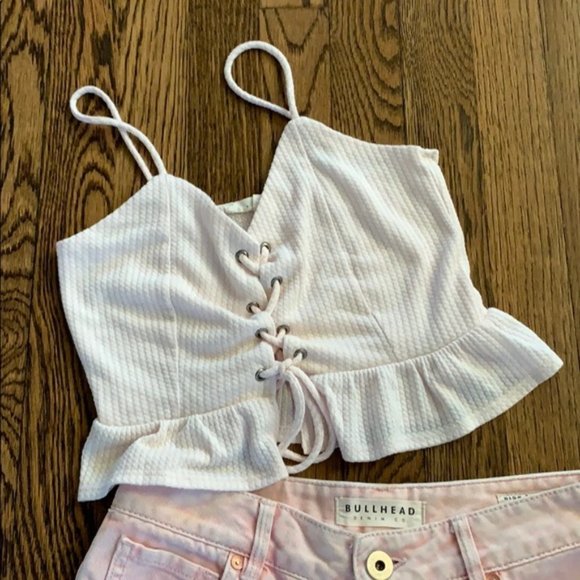 LA Hearts Lace-up Crop top I Small - Picture 1 of 2